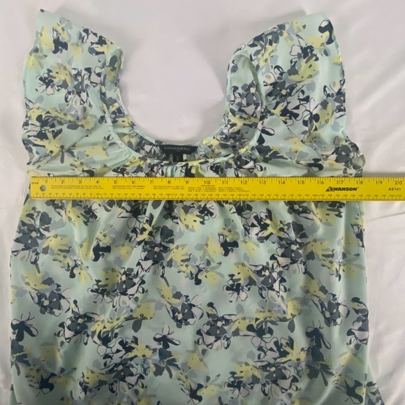 Banana Republic Blouse Women M Petite Floral Flutter Sleeve Green Scoop Neck Top - Picture 4 of 9